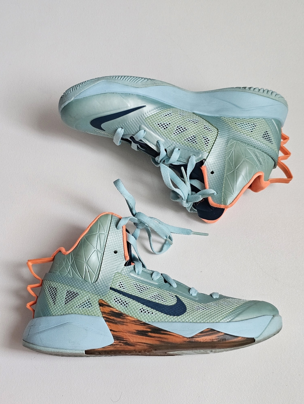 Nike Zoom Hyperfuse 2013 Glacier Ice Teal Orange Basketball Shoes Men’s US 7